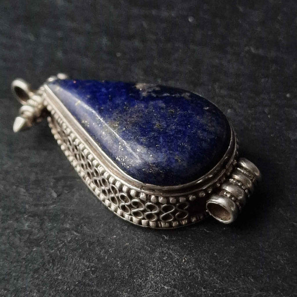 Vintage Handmade Lapis Lazuli and Sterling Silver Ghau Pendent Amulet - Baga Ethnik Living