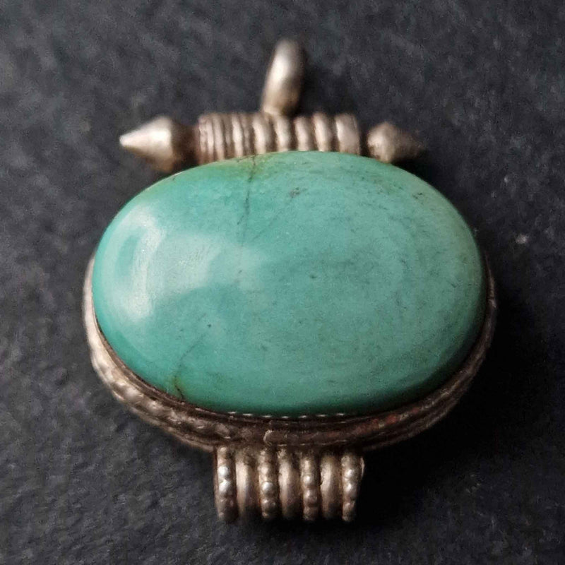 Handcrafted Ghau Tibetan Turquoise Silver Sterling Pendant - Baga Ethnik Living