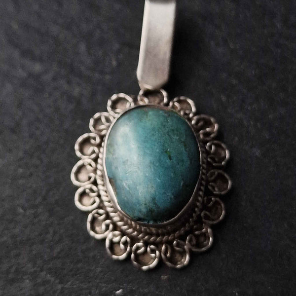 Vintage Turquoise Silver Sterling 925 Pendant - Baga Ethnik Living