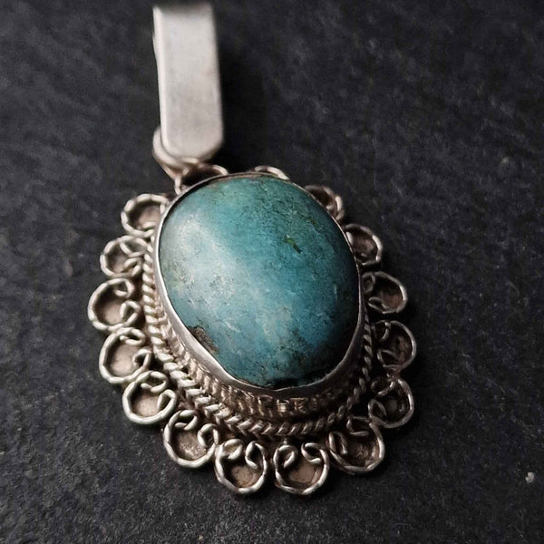 Vintage Turquoise Silver Sterling 925 Pendant - Baga Ethnik Living