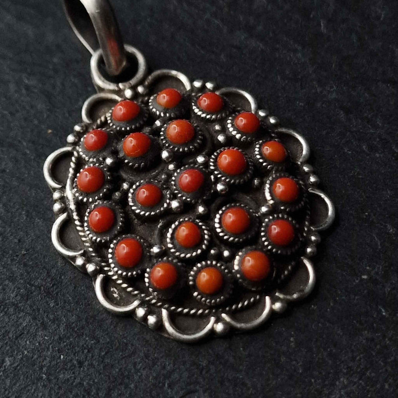 Vintage 925 Handmade Coral Silver Sterling Pendant - Baga Ethnik Living