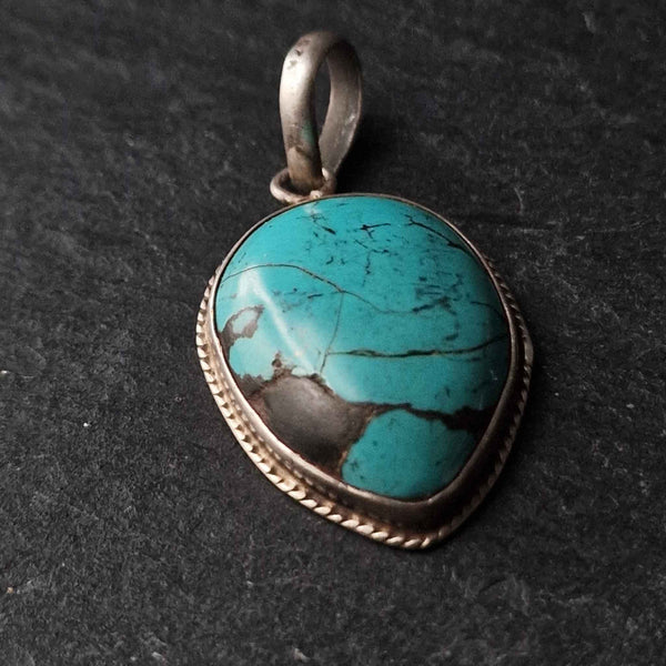 Vintage Turquoise Sterling Silver Pendant - Baga Ethnik Living