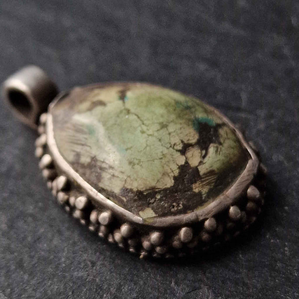 Unique Green Vintage Turquoise Silver Sterling Pendant - Baga Ethnik Living