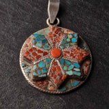 Coral Turquoise Inlay 925 Silver Sterling Pendant - Baga Ethnik Living