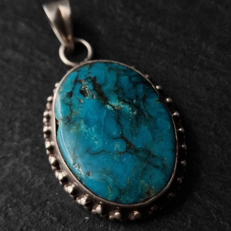 Stunning Handmade Himalayan Turquoise Silver Pendant Jewellery - Baga Ethnik Living