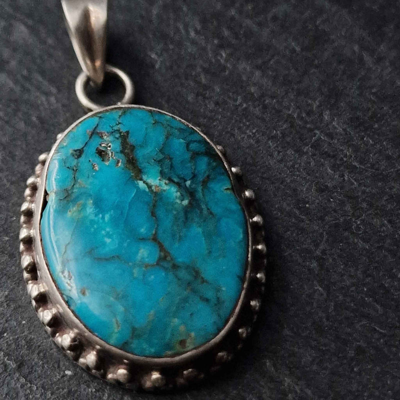 Stunning Handmade Himalayan Turquoise Silver Pendant Jewellery - Baga Ethnik Living