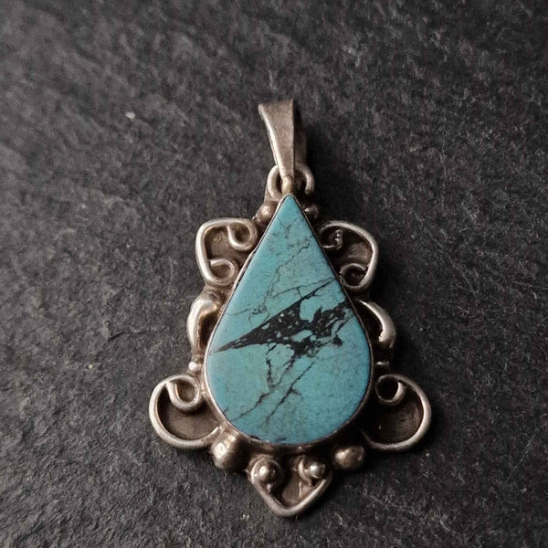 Unique Turquoise Silver Sterling Handmade Jewelry Pendant - Baga Ethnik Living