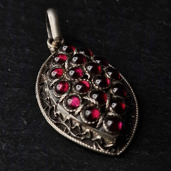 Vintage Handmade Garnet cabochon Silver Pendant - Baga Ethnik Living