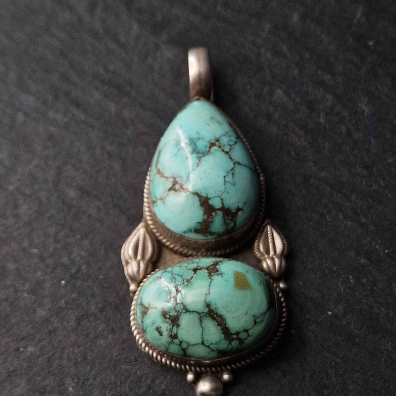 Beautiful Handcrafted Turquoise Silver Sterling 925 Pendant - Baga Ethnik Living