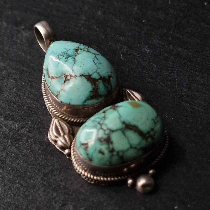 Beautiful Handcrafted Turquoise Silver Sterling 925 Pendant - Baga Ethnik Living