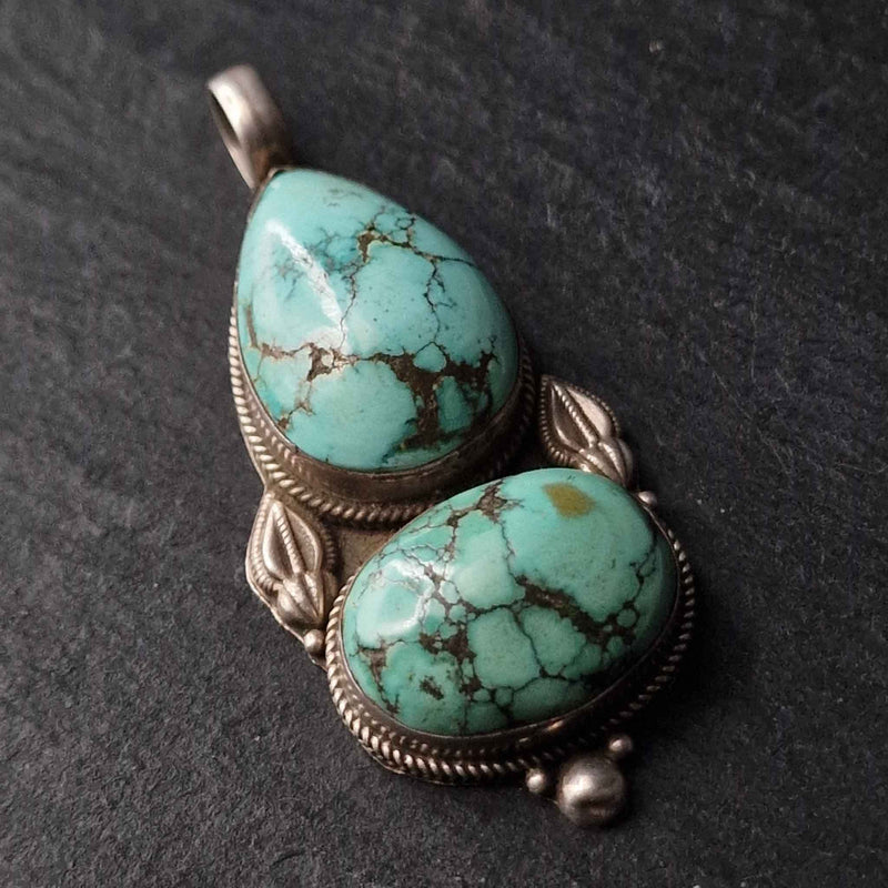 Beautiful Handcrafted Turquoise Silver Sterling 925 Pendant - Baga Ethnik Living