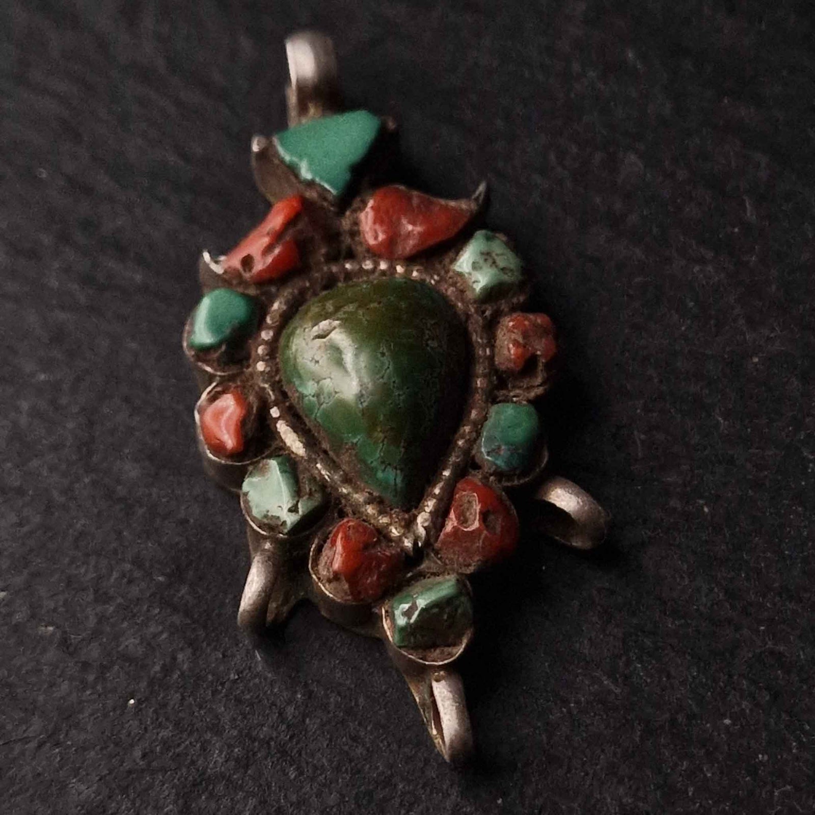 Vintage Tibetan Sterling outlet Silver, Turquoise and Coral Double Pendant