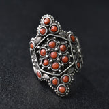 Vintage Coral and Turquoise Stones Tibetan Silver Ring - Baga Ethnik Living