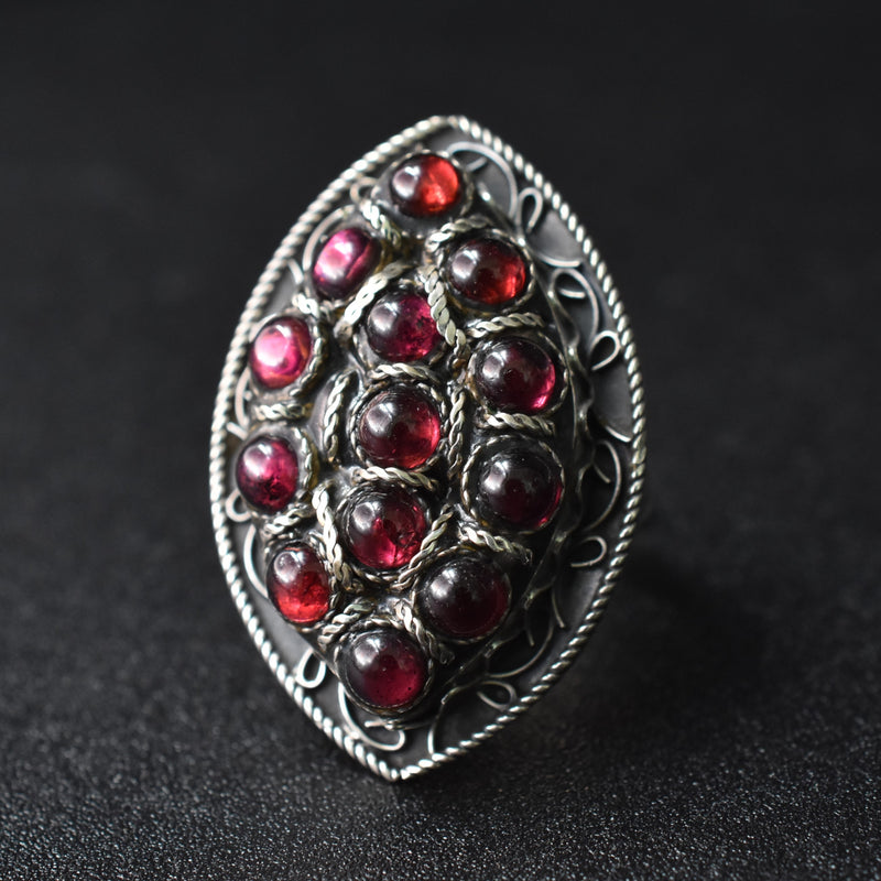 Handmade Garnet Tibetan Sterling Silver 925 Ring - Baga Ethnik Living