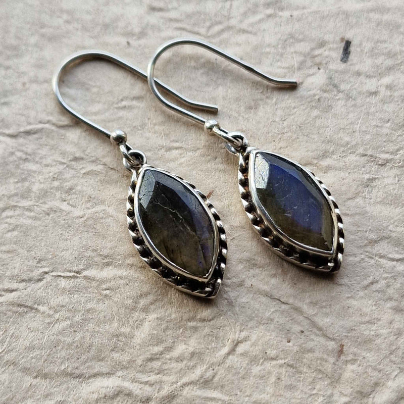 Faceted Labradorite Silver Sterling 925 Earrings - Baga Ethnik Living