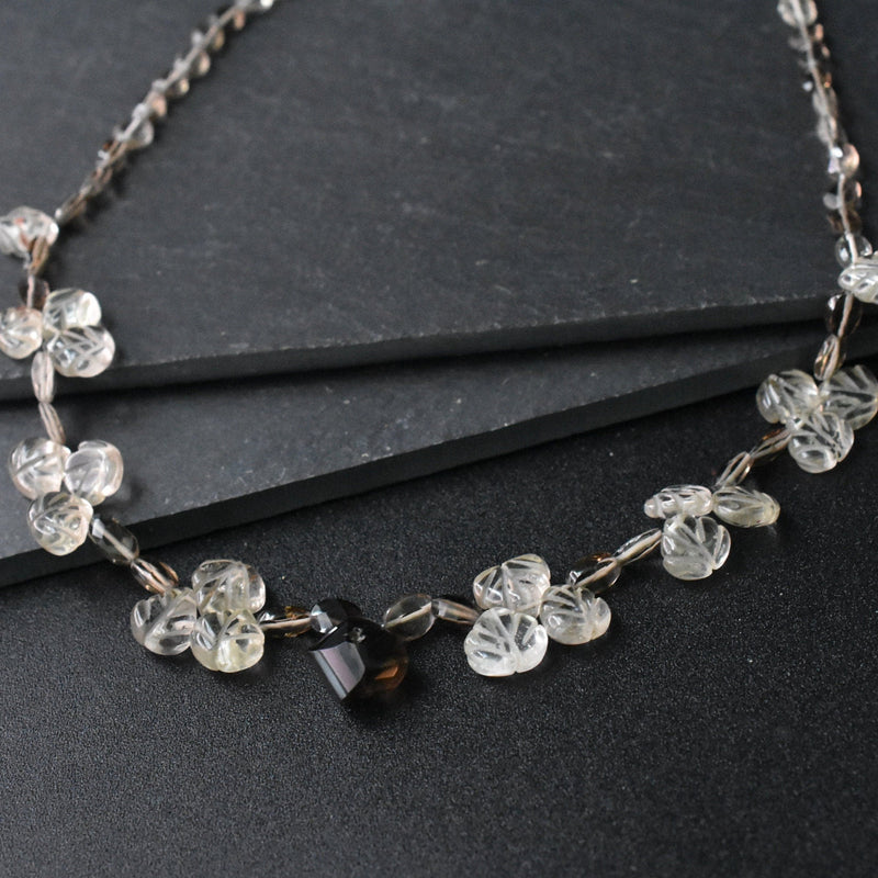 Smoky and Clear Quartz Crystal Bloom Necklace - Baga Ethnik Living