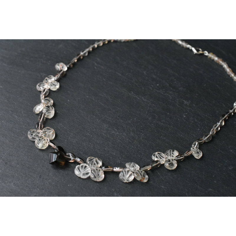 Smoky and Clear Quartz Crystal Bloom Necklace - Baga Ethnik Living