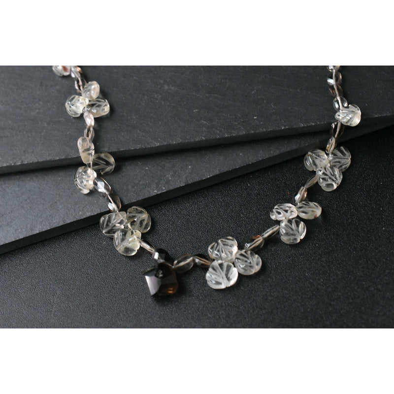 Smoky and Clear Quartz Crystal Bloom Necklace - Baga Ethnik Living