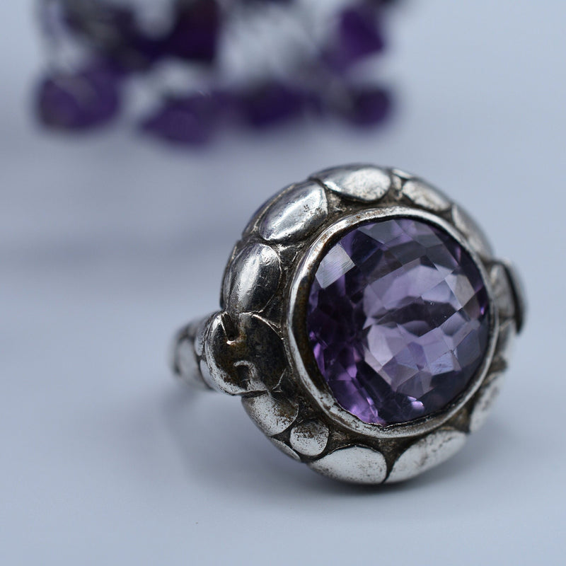 Handmade Faceted Amethyst Crystal Sterling Silver 925 Ring - Baga Ethnik Living