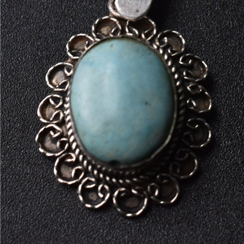 Vintage Turquoise Cabochon Silver Sterling 925 Pendant - Baga Ethnik Living