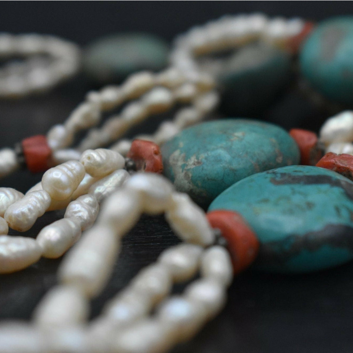 Vintage Handmade Tab Turquoise and White Coral Tube Beads on sale 24 Inch Necklace