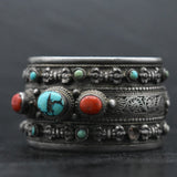 Antique Handmade Turquoise and Coral Bracelet Cuff - Baga Ethnik Living