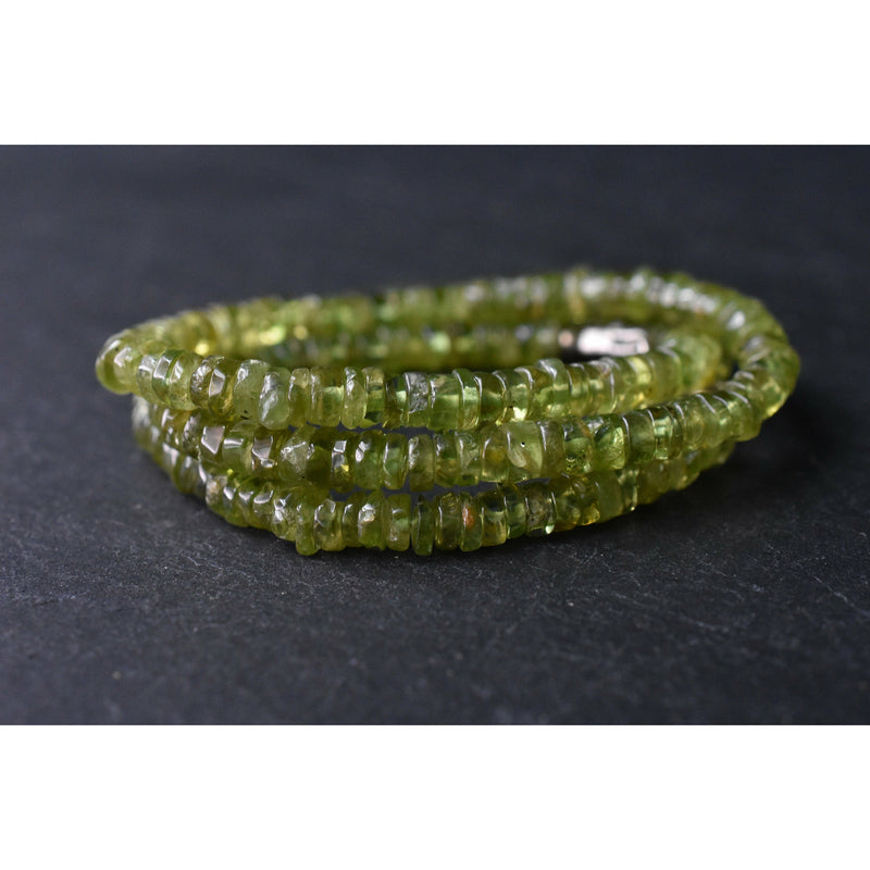 Vibrant Tumbled Peridot Gemstone Disc Beaded Necklace - Baga Ethnik Living