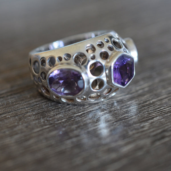 Unique Himalayan Amethyst 925 Sterling Silver Ring - Baga Ethnik Living