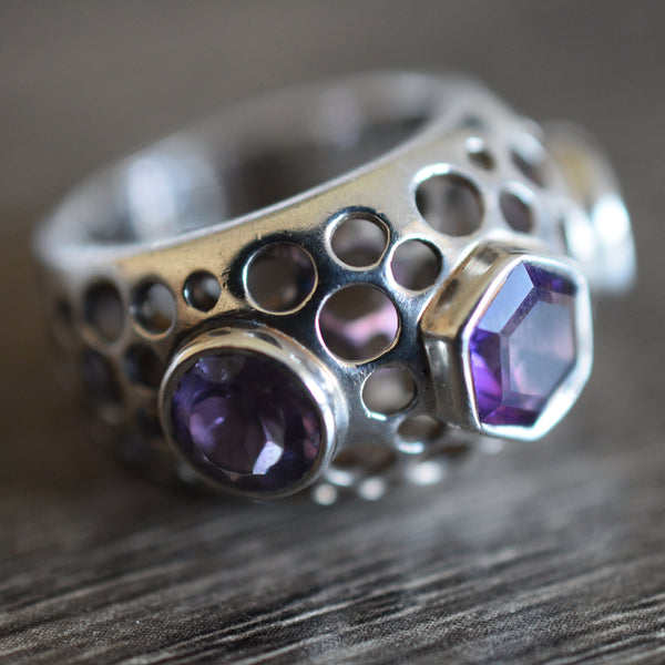 Unique Himalayan Amethyst 925 Sterling Silver Ring - Baga Ethnik Living