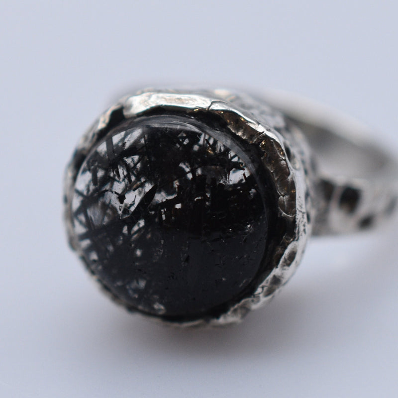 Extravagant Handcrafted Black Rutilated Quartz Silver Ring - Baga Ethnik Living