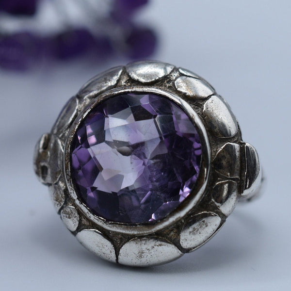 Handmade Faceted Amethyst Crystal Sterling Silver 925 Ring - Baga Ethnik Living