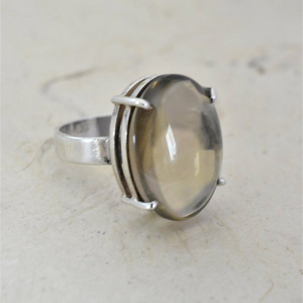 Smoky Quartz Oval Sterling Silver Ring - Baga Ethnik Living