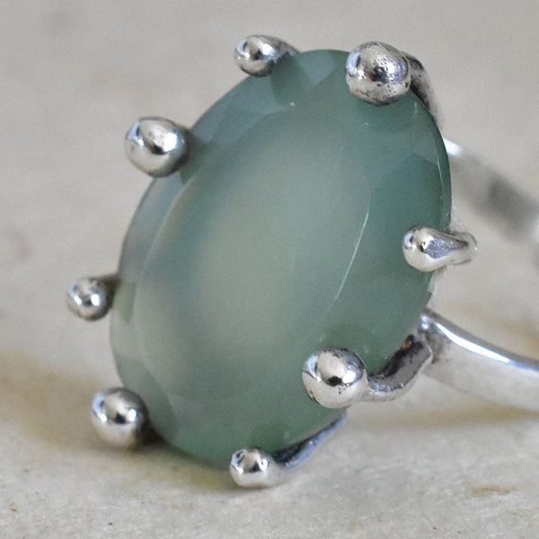 Natural Chrysoprase 925 Silver Sterling Ring - Baga Ethnik Living