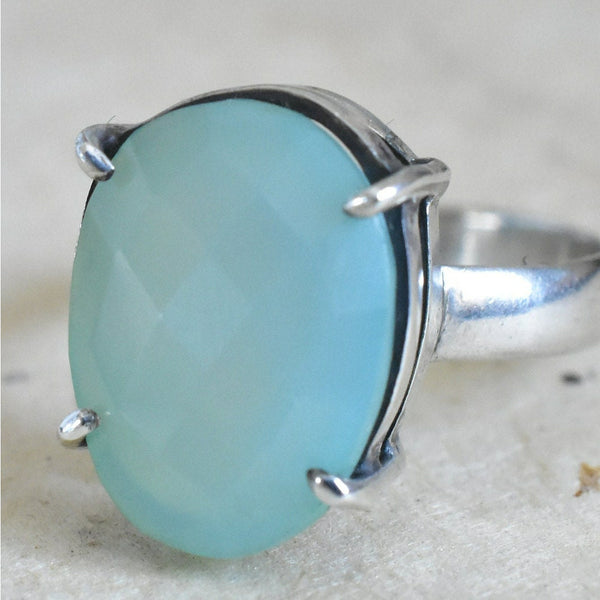 Natural Chrysoprase 925 Silver Sterling Ring - Stone of Venus - Baga Ethnik Living