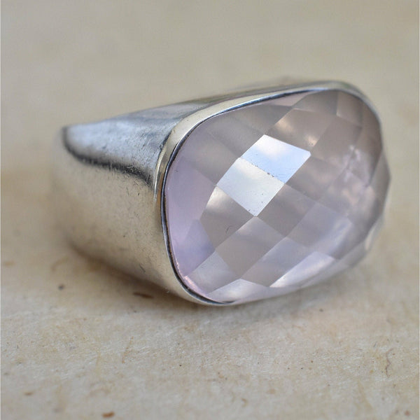 Natural Rose Quartz Semi Precious Silver Sterling Ring - Baga Ethnik Living