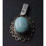 Vintage Turquoise Cabochon Silver Sterling 925 Pendant - Baga Ethnik Living