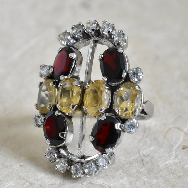 Luxurious Garnet and Citrine Silver Sterling 925 Ring - Baga Ethnik Living