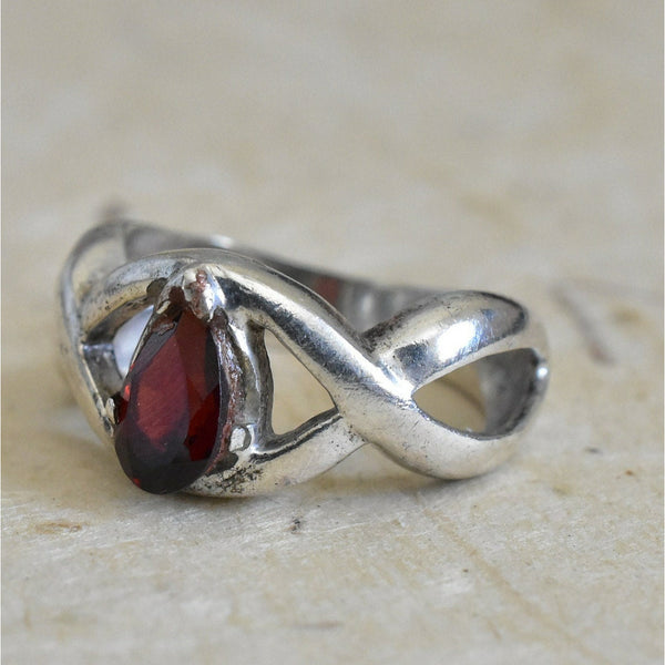 Handmade Himalayan Garnet Red Silver Ring - Baga Ethnik Living