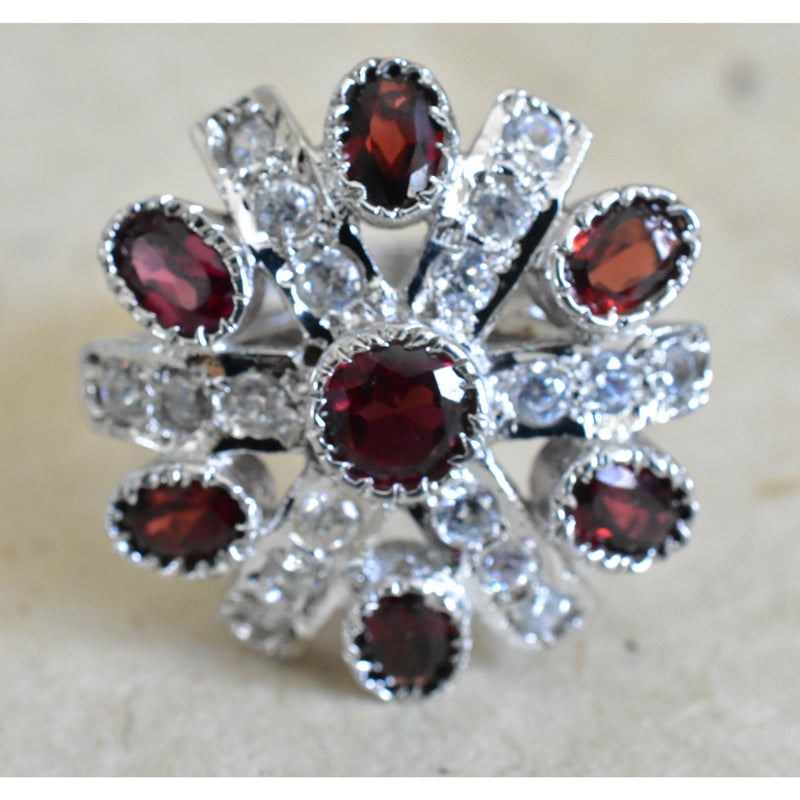 Gorgeous Cocktail Garnet & Zircon Silver Sterling Ring - Baga Ethnik Living