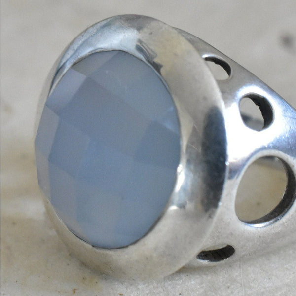 Himalayan Gemstone Aqua Chalcedony Ring - Baga Ethnik Living