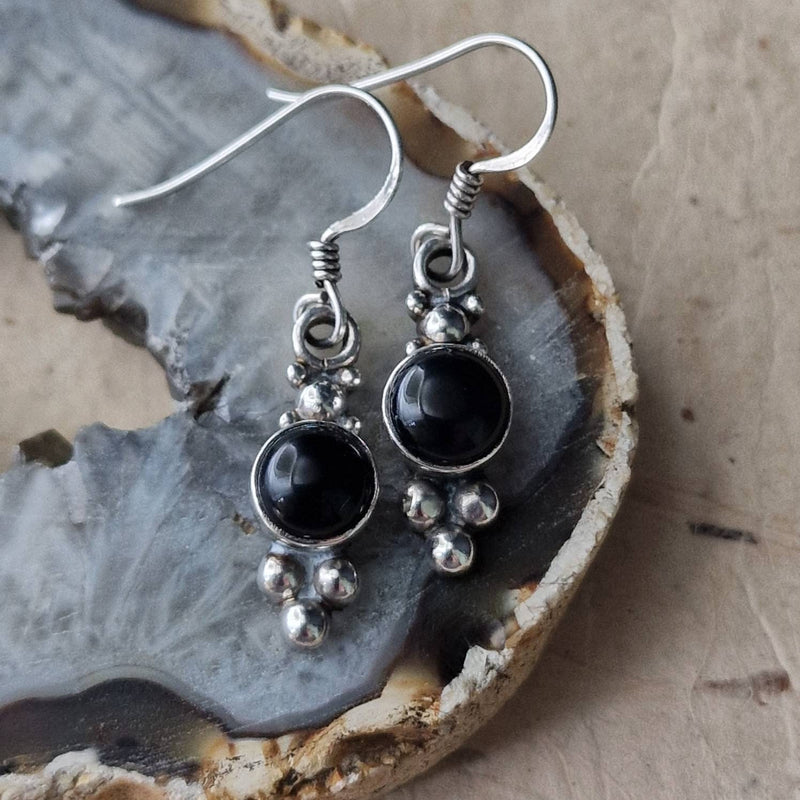 Black Onyx Silver Sterling 925 Hook Earrings - Baga Ethnik Living