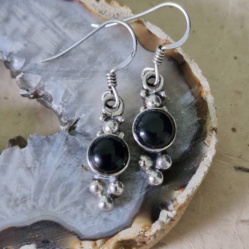 Black Onyx Silver Sterling 925 Hook Earrings - Baga Ethnik Living